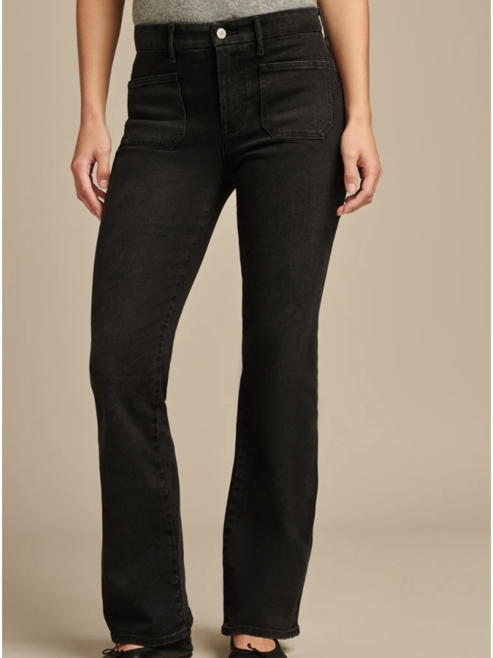 Lucky Brand Women 14/32A Black Denim High Rise Patch Pocket Stevie Flare Jeans